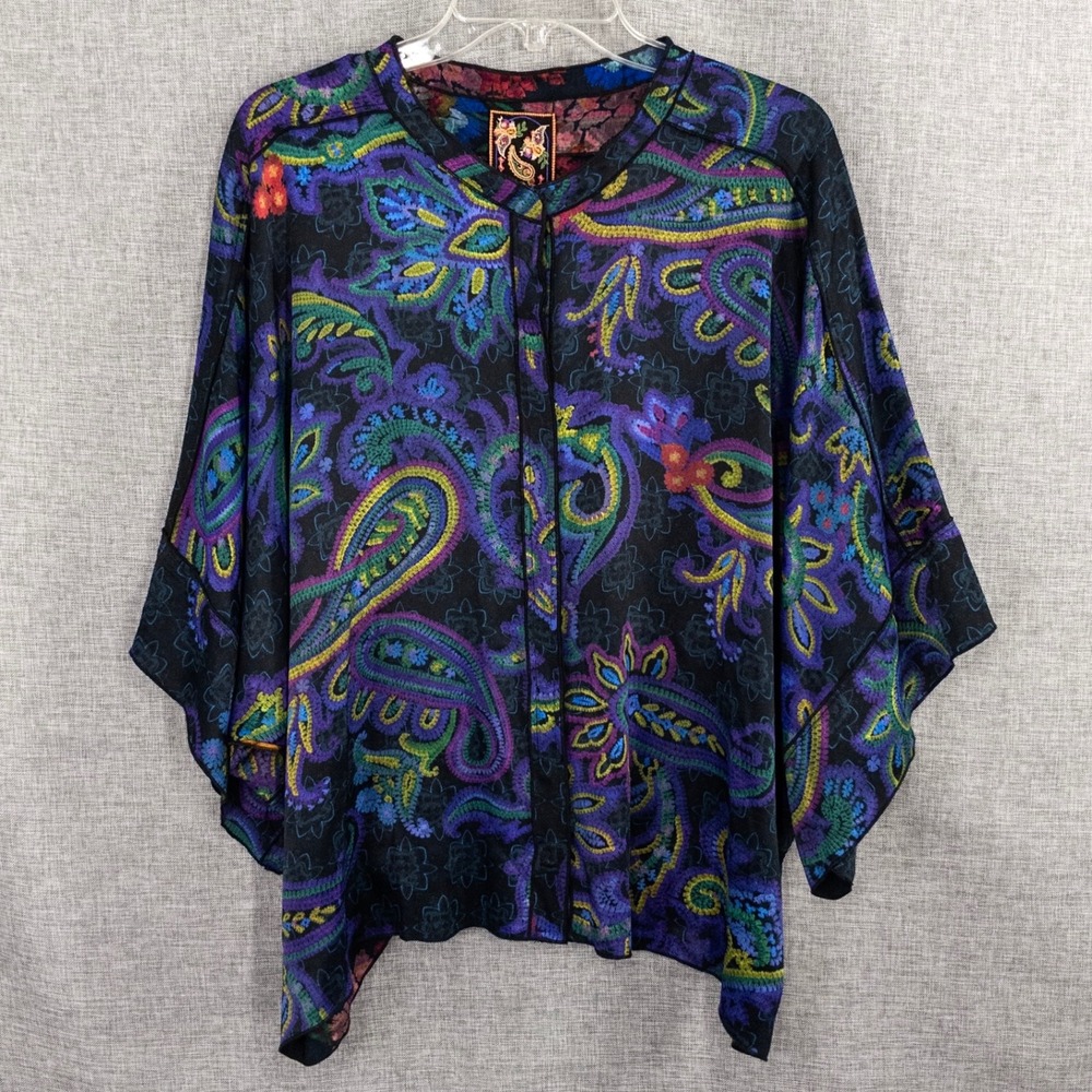 Johnny Was Reversible Flow Shrug Women XL Paisley Floral Boho Blouse